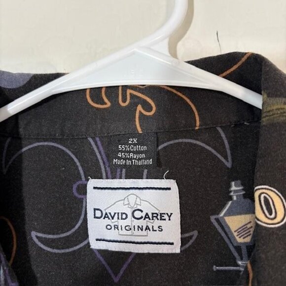 David Carey Originals Shirt Mens 2XL Black Hawaiian Aloha New Orleans Button Up - Picture 3 of 6